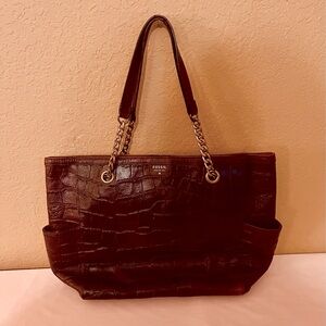 Fossil Cowhide Leather Brown Purse Mimi Shopper  Gold Hardware Shoulder Bag